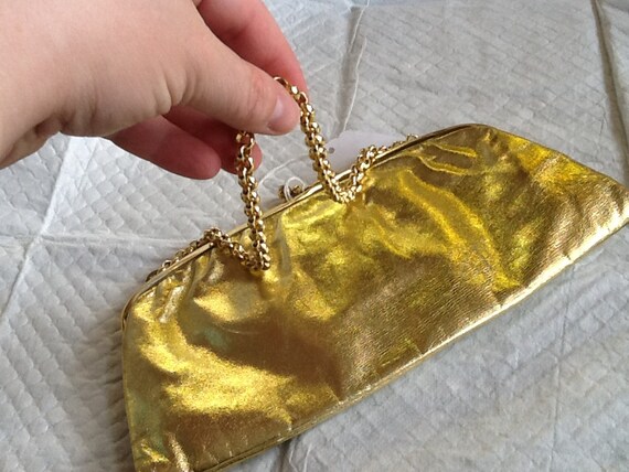 Vintage PRINCESS STYLE Gold Lame Evening Bag Prin… - image 3