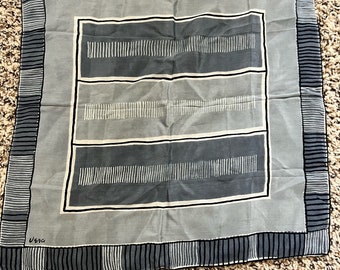 Vintage Early Vera Square Scarf Vera Neumann Silk Scarf 1950 Grey  White Black Blue Stripe Small