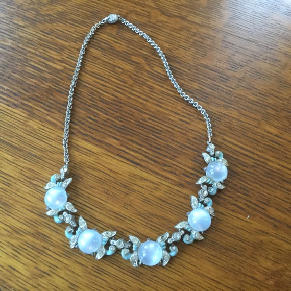 Vintage Choker Made with Rhinestones and Moonstone