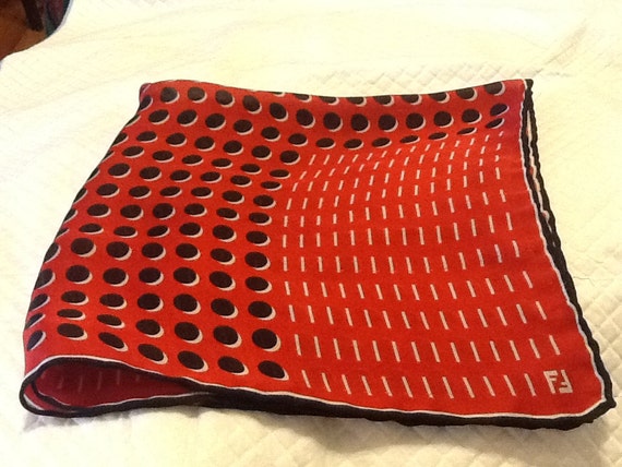 Vintage FENDI SCARF SILK Polka Dots Square