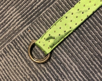 Vintage Woman’s J.Crew Belt S/M Silk Green Brown Polka Dot DRings