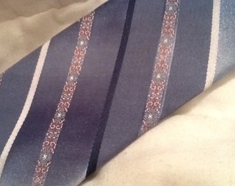 Vintage LONDON FOG Tie Diagonal Striped Tie Tan Blue Pink