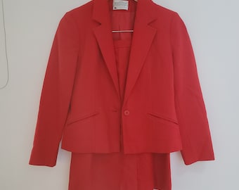 Vintage Women's Miss Pendleton Suit XS Red Jacket and Skirt Set 100% Virgin Wool Made in the USA
