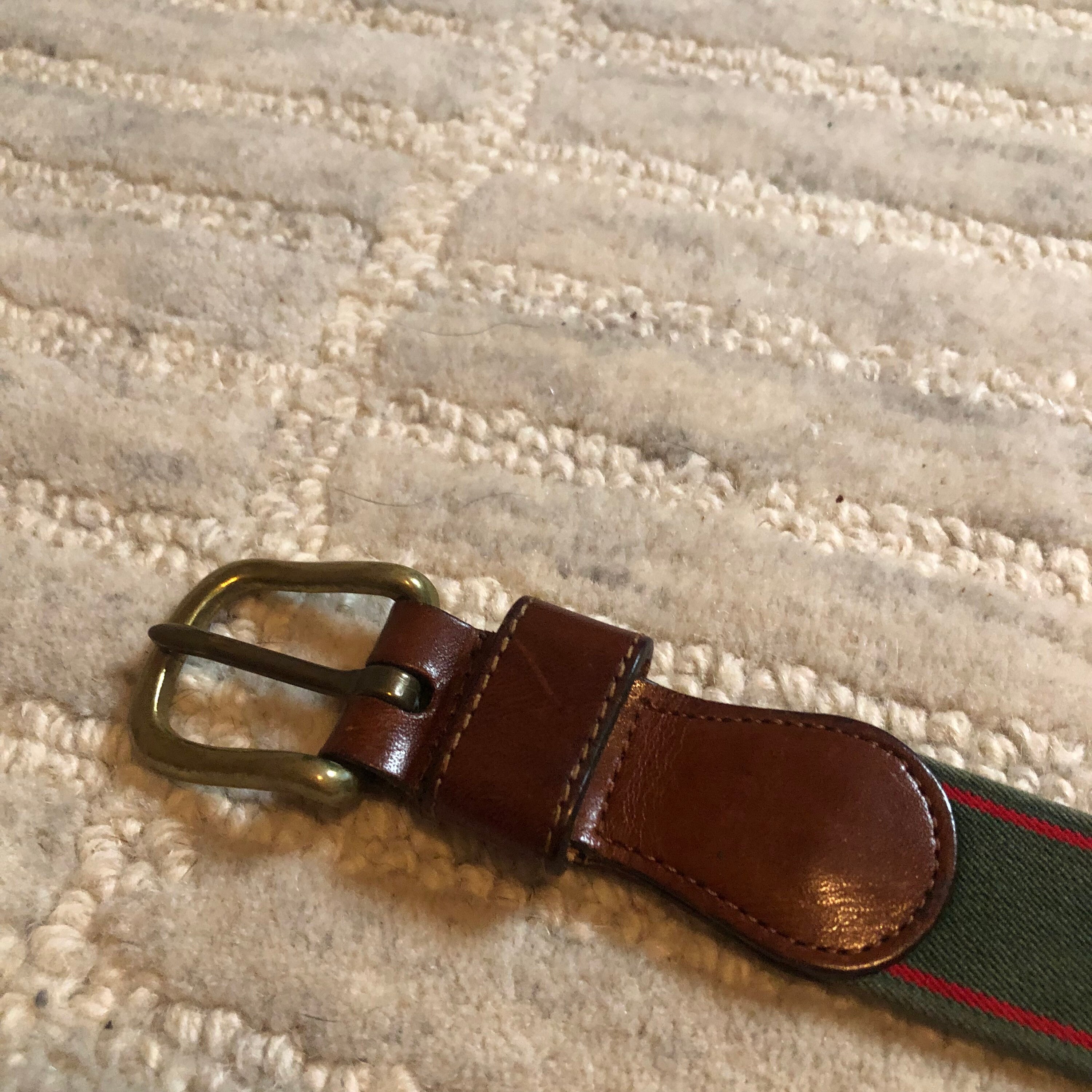 Vintage Coach Mens Belt 34 Green Red Striped Canvas Brown 