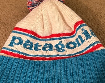 Vintage Unisex Patagonia Wool Ski Hat Pom Pom White Blue Red Men’s Womens Ribber