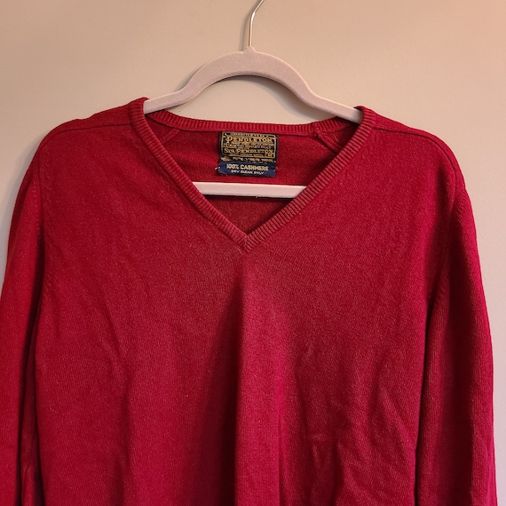 Vintage Men's Pendleton Red Cashmere V-Neck Sweat… - image 1
