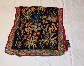 Metropolitan Museum Of Art Scarf Rectangle Silk Floral Black & Green Flowers Black Yellow Blue Orange Pink Green Tan Shawl