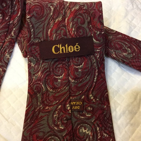 Vintage CHLOE Tie Silk Tie Swirl Design Pink, Red… - image 2