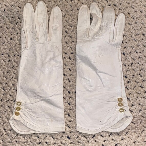 Vintage White leather driving gloves women's Wint… - image 1