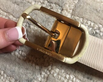 Vintage Calvin Klein Womans Belt L off White Leather 