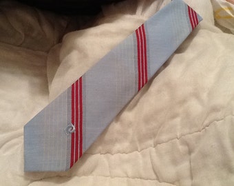 Vintage PIERRE CARDIN Tie Silk Paris New York Summer Tie Baby Blue Diagonal Stripes