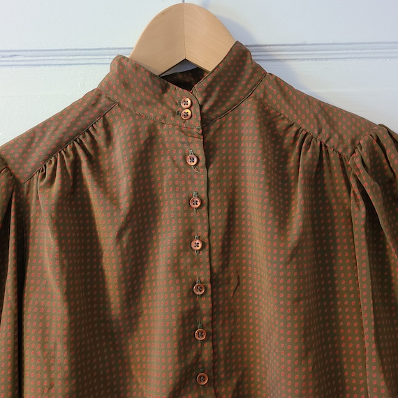 Vintage Women's Brown Red Polka Dot Button Up Mid… - image 1