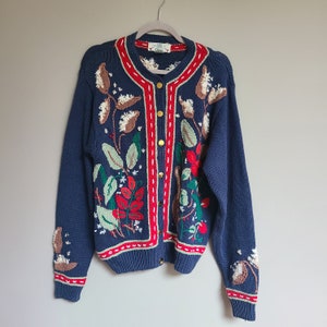 Vintage 80s Womens Orvis Button Up Cardigan Sweater Nature/Floral Design Women's Size Medium Ramie/Cotton Knit image 3
