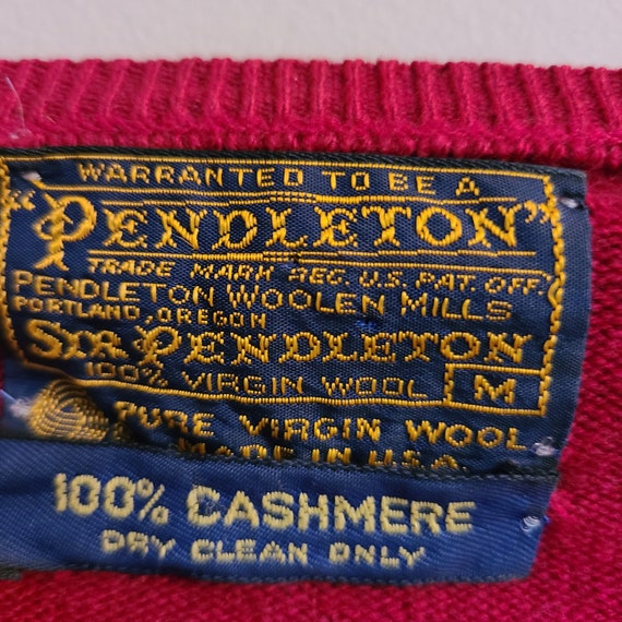 Vintage Men's Pendleton Red Cashmere V-Neck Sweat… - image 2