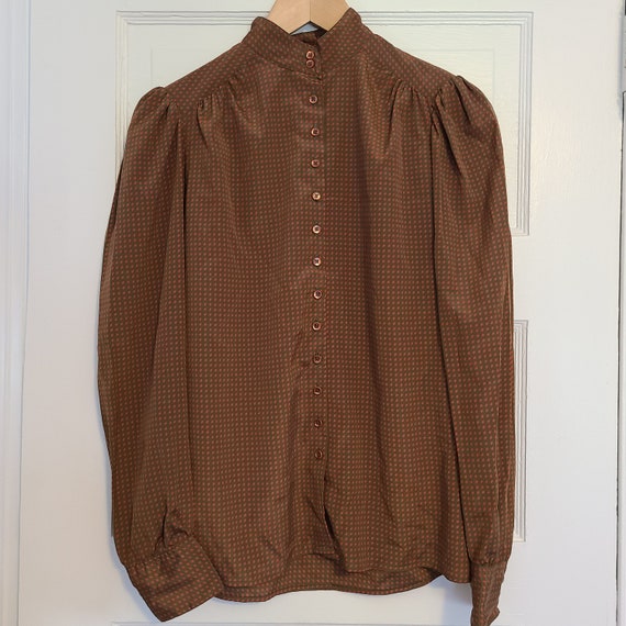 Vintage Women's Brown Red Polka Dot Button Up Mid… - image 4