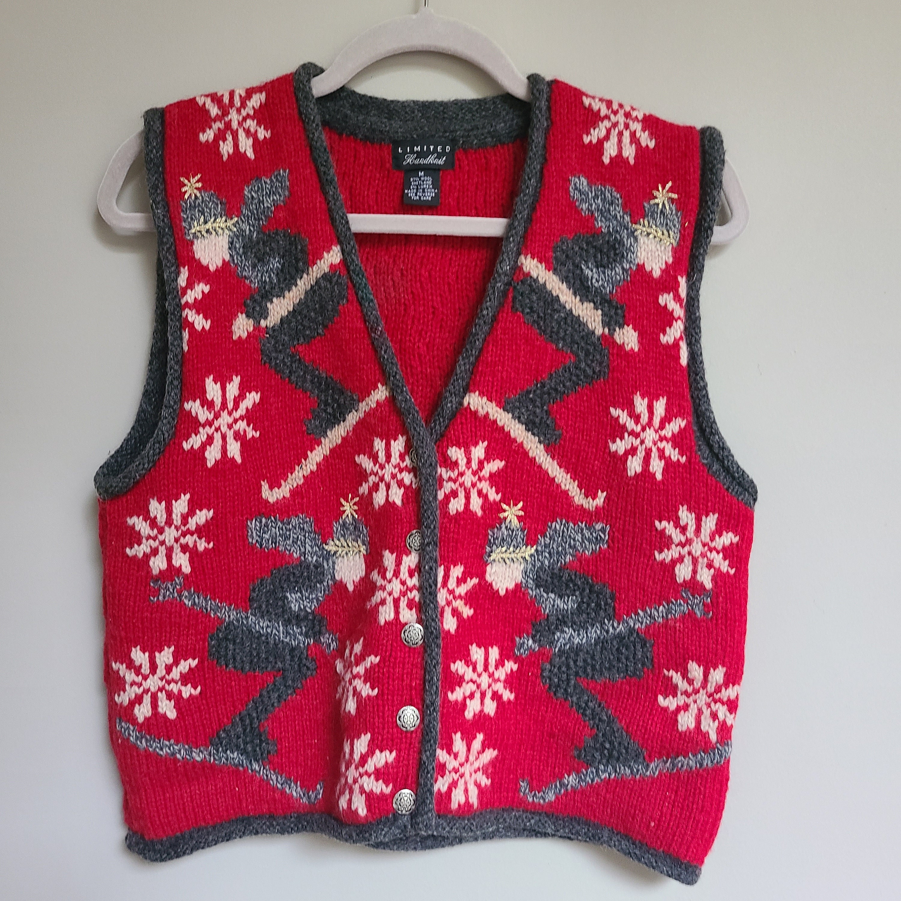 Vintage Women's Limited Handknit Sleeveless Button up Vest Wool