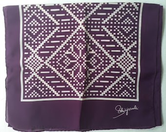 Vintage 70s Glentex Schiaparelli Scarf Square Design Red Pink Purple Black Brown Black Handrolled Japan