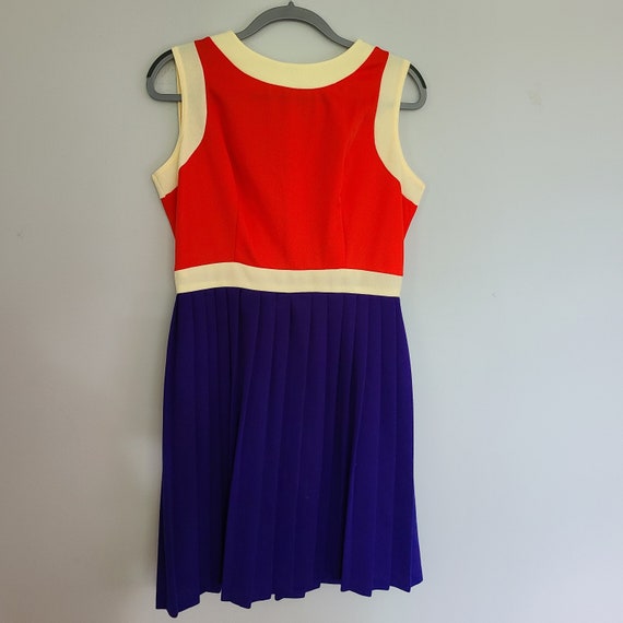 Vintage 70s Womens Dress Colorblock Pleated Skirt… - image 1