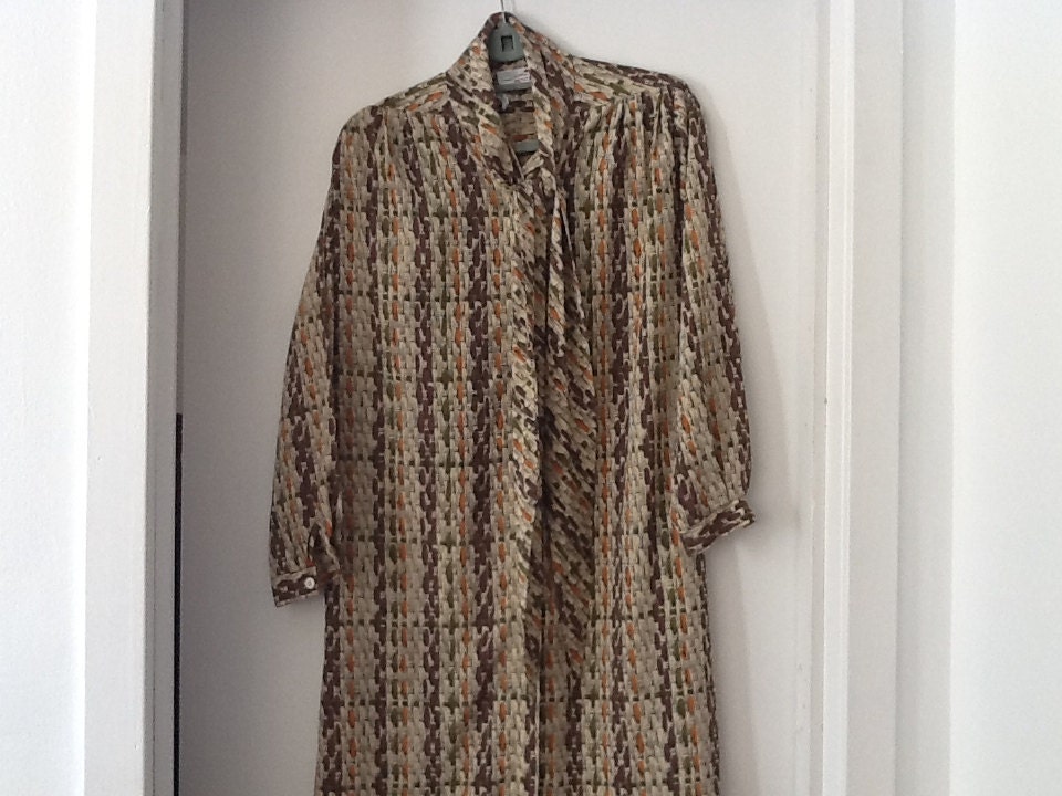 Vintage Serin Petite Dress Basketweave Print Tan Brown Sage | Etsy