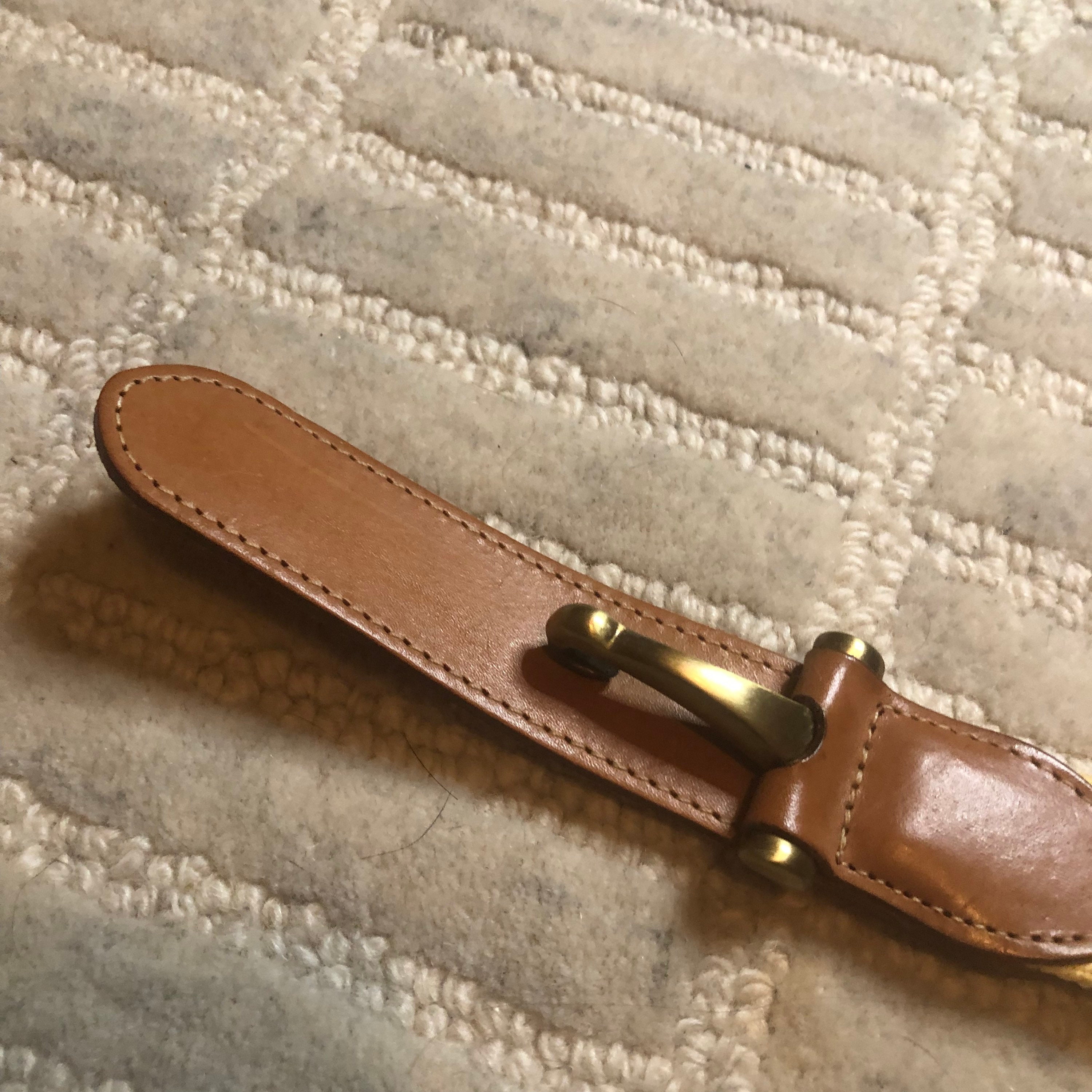 Lands End Belt Vintage Double Strap Brown Leather Woven Silver Toggle Size 26 Vintage Lands End Womans Belt 26 Yellow Tan Leather Stretchy  main image 2