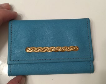 Vintage Blue Leather Keycase Key Case With Gold Braided Detail