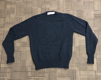 Vintage 80s Saks Fifth Avenue Men’s Knit Pullover Sweater S Blue Purple Flecked England Wool Solid Crew Neck Long Sleeve