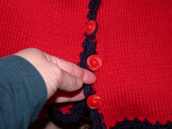 Vintage Little Girl's Red Hand Knitted Vest with … - image 3