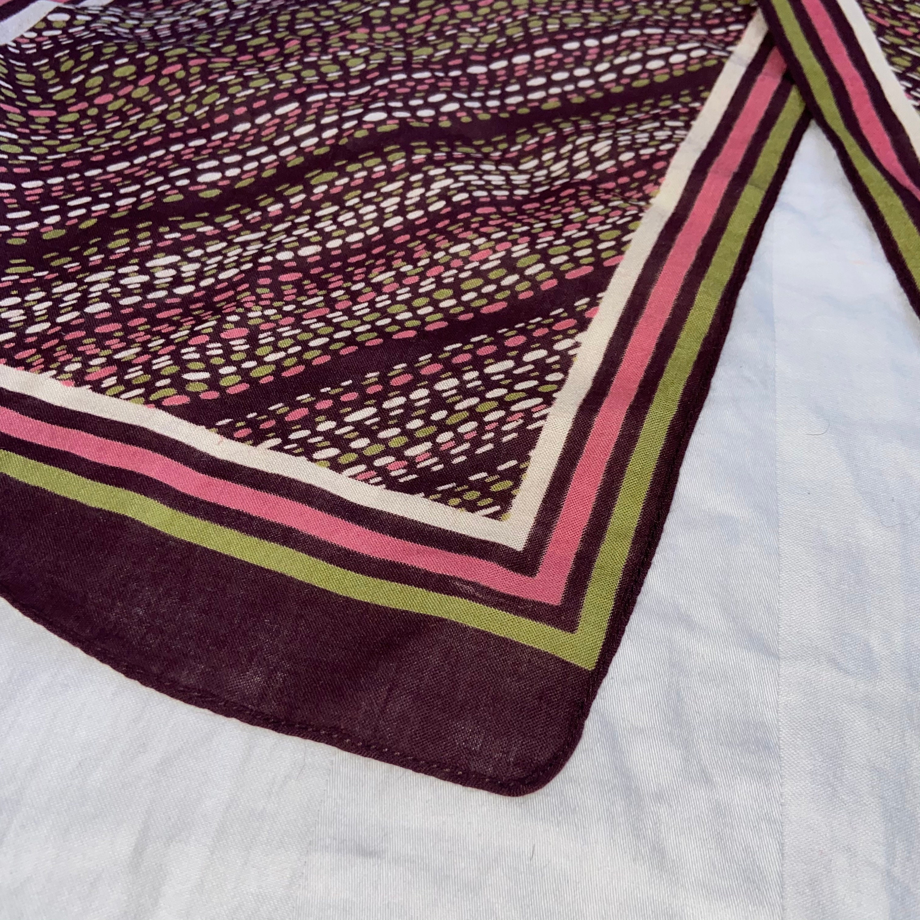 Vintage Eva M Scarf Eva MT Scarf Brown Pink Green White Striped Polka Dot Patterned Scarf Rectangle Scarf