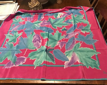 Vintage VERA Scarf VERA Neumann Scarf Pink Blue Purple Green Scarf Square Leaves