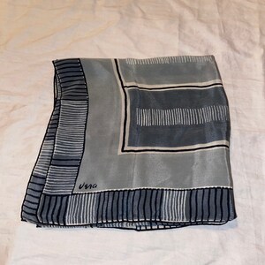 Vera Neumann long scarf black terra cotta dots geometric acetate vintage 1980s free shipping USA