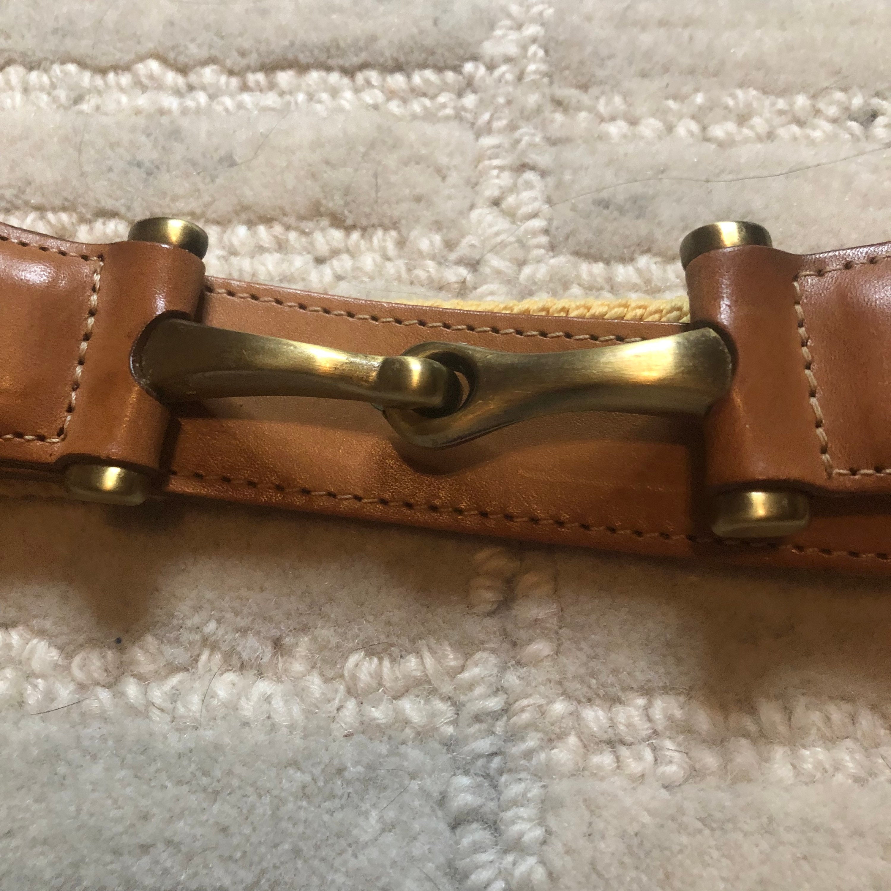 Vintage Lands End Womans Belt 26 Yellow Tan Leather Stretchy 