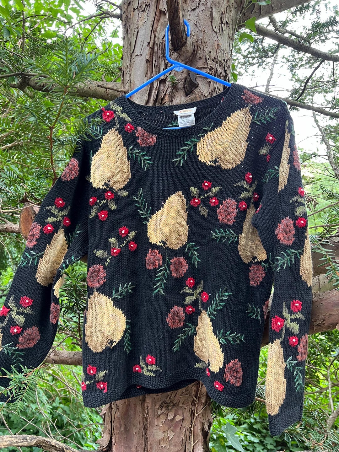 Vintage 90s Talbots Sweater S Hand Knit Fall Swester Pears Flowers
