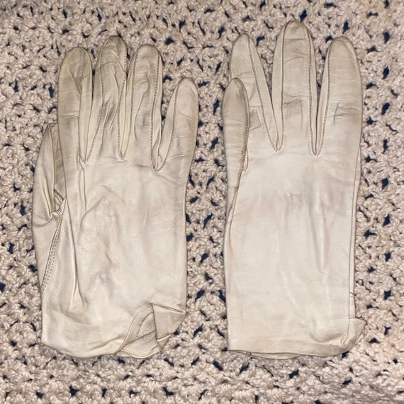 Vintage Miss Aris White Leather Women’s Gloves 7 … - image 5