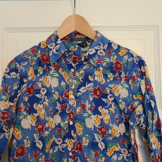 Vintage 80s Women's Lauren Ralph Lauren Shirt M Sheer Cotton