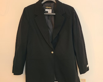 Vintage Women’s Requirements Black Pure New Wool Lined Single Button Blazer Style Jacket Size 14 Made in the Dominican Republic NOS w/tags