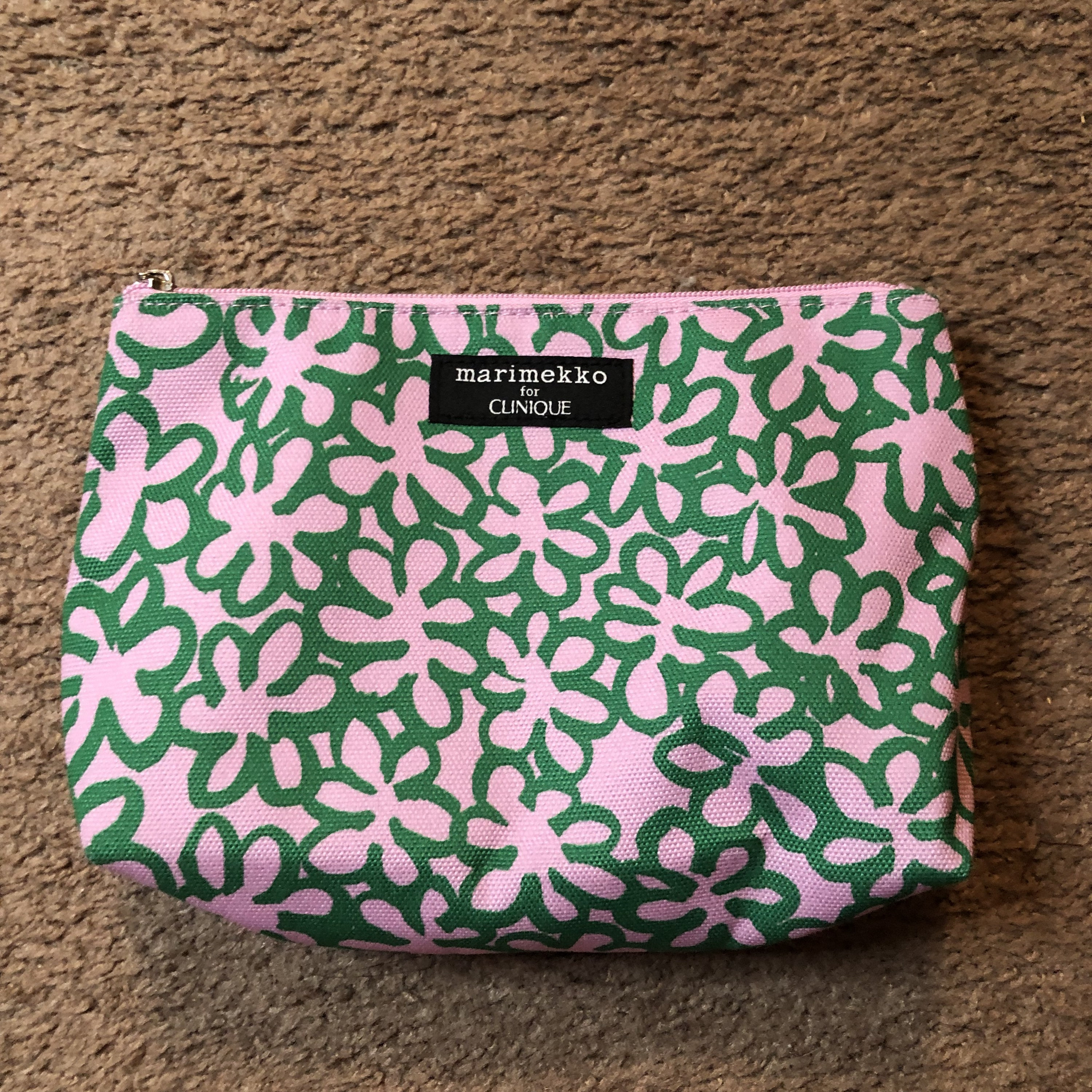 Vintage Marimekko Zippered Pouch Womans Makeup Pouch S Green Pink Cotton Floral Logo Zipper Etsy