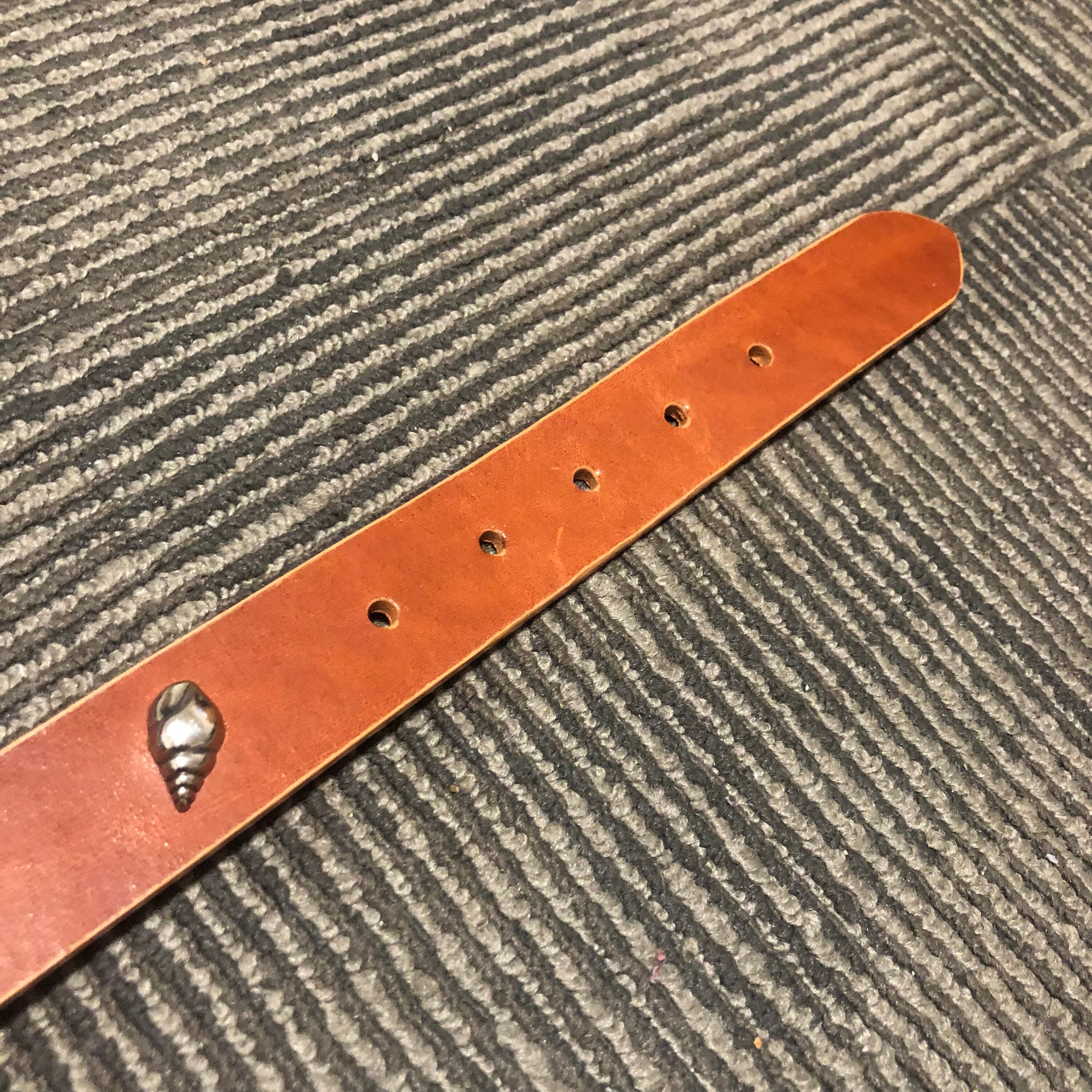(H)Talbots women\'s vintage tan Italian leather belt with silver buckle and metal Metallic Leather Belt | Talbots main image 3