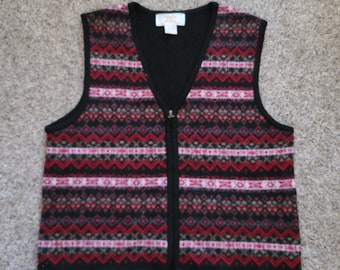 vintage Pull gilet pour femme S Tally-ho gilet en laine noir rouge rayé zippé Fair Isle pull gilet sans manches Hong Kong