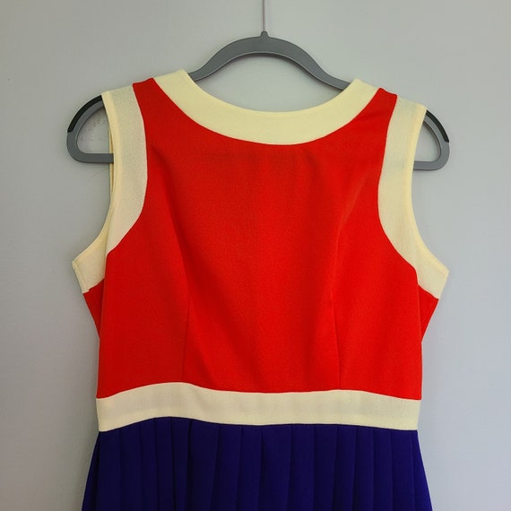 Vintage 70s Womens Dress Colorblock Pleated Skirt… - image 2
