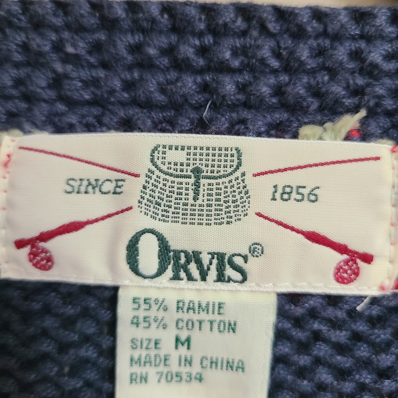 Vintage 80s Womens Orvis Button Up Cardigan Sweater Nature/Floral Design Women's Size Medium Ramie/Cotton Knit image 2