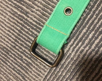 Vintage Abercrombie and Fitch Womans Belt 16 Green Cotton Solid Buckle Rivets