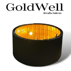 Mesa de centro Goldwell 3D Infinity Mirror – Negro acanalado, ilusión de barra dorada, mesa de centro LED