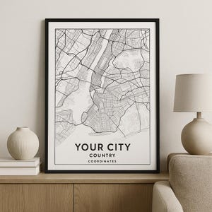 Gepersonaliseerde kaart, jouw stad, jouw stad, afdrukbare kaart, aangepaste kaart met de gewenste stijl