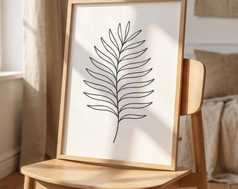 Arte minimalista de líneas - Lámina artística de hoja de helecho - Estilo japonés Wabi Sabi