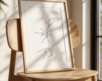 Arte lineal minimalista - Lámina artística de tallo de bambú - Estilo japonés Wabi Sabi