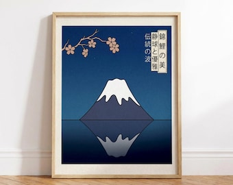Lámina artística con reflejo del Monte Fuji - Póster de paisaje japonés moderno - Impresión giclée