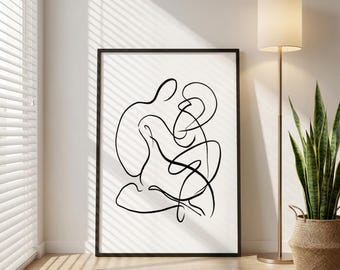 Arte lineal minimalista - Lámina minimalista de figura sentada - Dibujo lineal abstracto al estilo Matisse