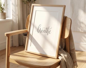 Arte lineal minimalista - Impresión caligráfica "Respira" - Póster tipográfico de bienestar