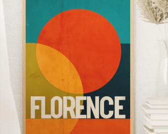 Póster de Florencia, Italia: Impresión Giclée vintage del Sol y la Torre - Arte de viajes moderno de mediados de siglo