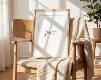 Arte lineal minimalista - Impresión caligráfica "Pausa" - Póster tipográfico de bienestar